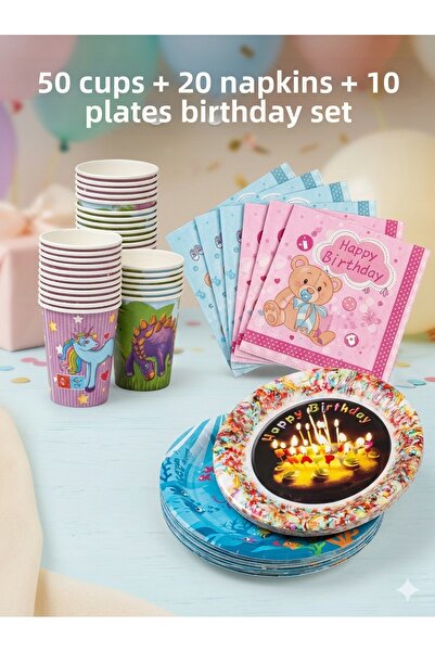 Bluoksweet Birthday Party Cup Napkin Plate Children's Party Set