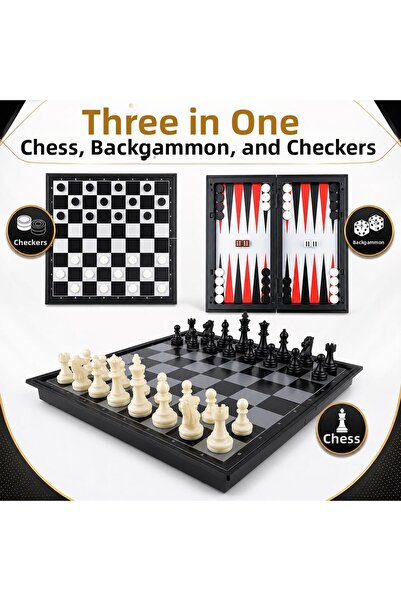 e-life shop High Quality Magnetic Chess/Checkers/Backgammon 3 in 1 Foldable E...
