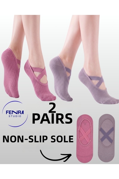 FENRA STUDIO Women's 2-Pack Cross-Strapped Anti-Slip Yoga Pilates Dance Balle...