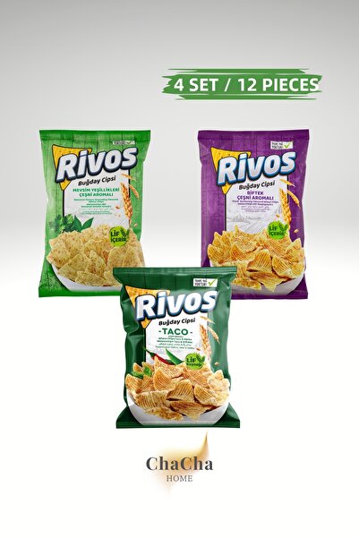 Rivos Wheat Chips - Taco - Steak - Yogurt Season - 56Gr 4 Set / 12 Pieces