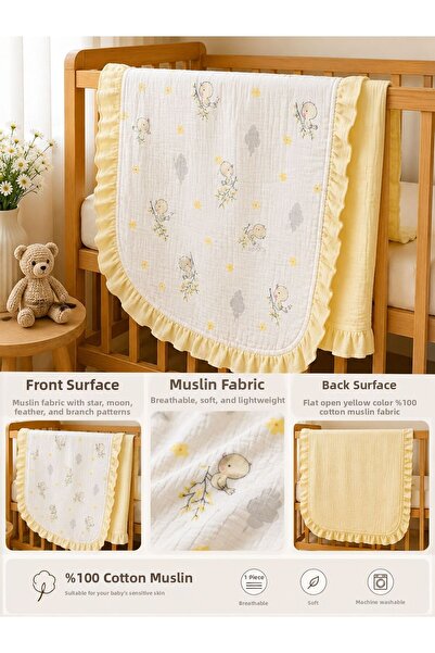 Zümra Baby 100% Cotton Muslin Baby Blanket with Ruffles, Double Layer Coverlet
