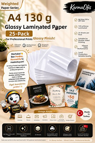 KarmaOfis White A4 130 Gr Glossy Art Paper 25 Pieces |   Vibrant Colors and P...