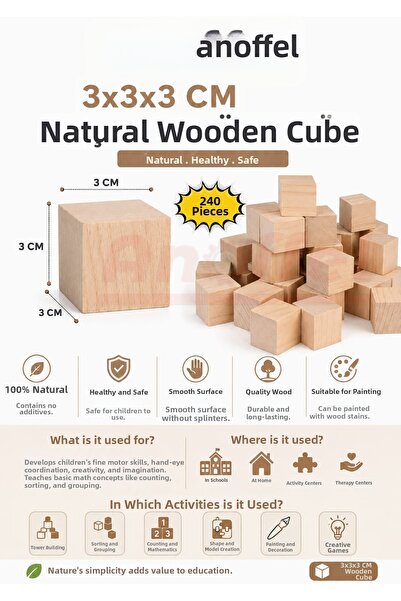 Anoffel Wooden Natural Cube Blocks 3X3X3 cm 240 Pieces
