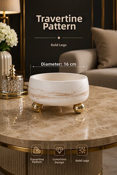 lufen deco Travertine Pattern Concrete Gold Footed 16 cm Brown Candle Holder ...