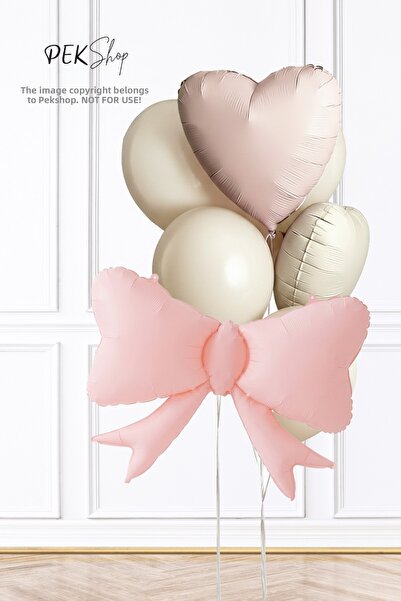 PEKSHOP Pastel Pink Bow Balloon, Heart and Sea Sand Balloons Set Bow Theme Se...