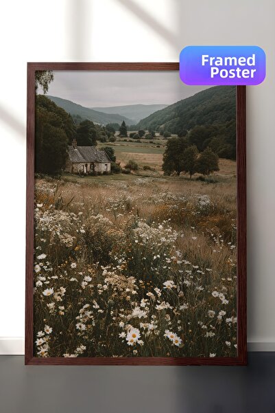 Zestia Vintage Wall Painting, Lonely Cottage in the Valley Brown Framed No: 2...