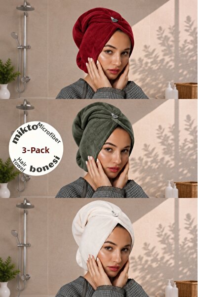 Ellia Soft Soft Bone 3-Pack Ultra Absorbent Thick Microfiber Hair Drying Cap ...