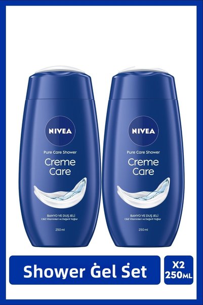 NIVEA Creme Care Bath and Shower Gel 250ml, Vitamin C&E, Moisturizing, 2 Pieces