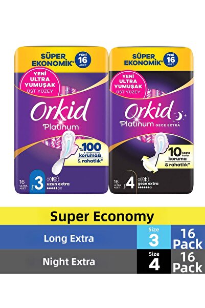 Orkid Platinum Night Extra (Size 4) 16 Pieces + Long Extra (Size 3) 16 Pieces...