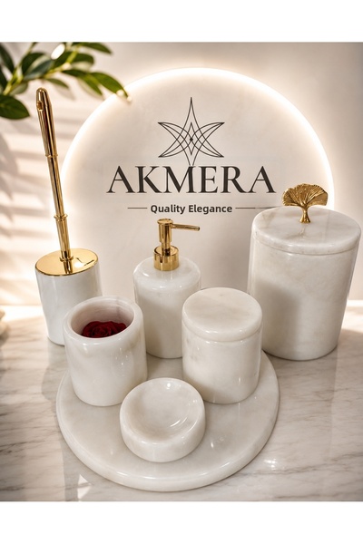 Akmera Home Akmera Elite 7 Piece 100% Real Marble Bathroom Set