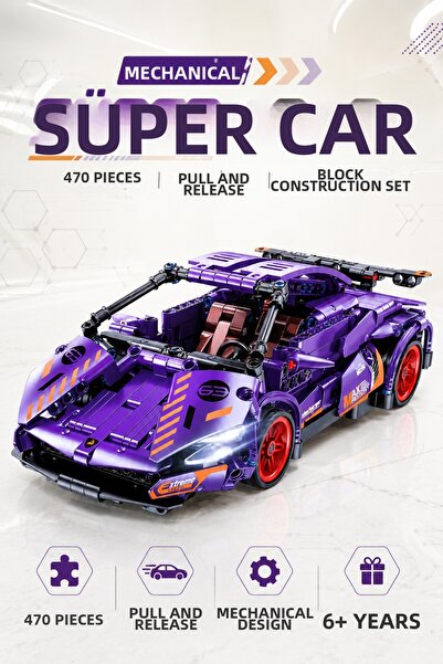 YILDIRIM OYUNCAK Pull and Drop Mechanical Super Car Building Block Set 470 Pi...