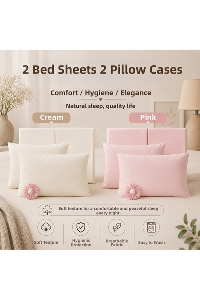 OGUZ ATA CONCEPT 4-Piece Pillowcase Set: 2 Cotton Liquid-Proof Pillowcases, 2...