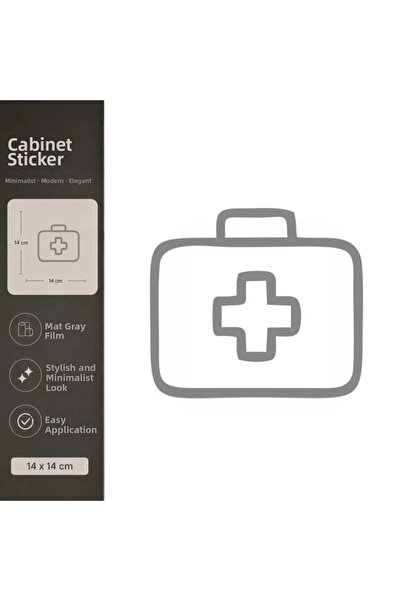 Reysa Tasarım First Aid Cabinet Matte Gray Decorative Foil Sticker 14X14 cm