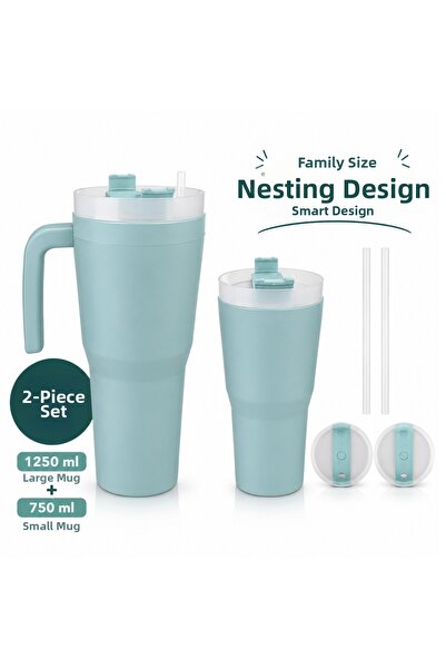 Kale Termos Kale Sippro Mug Set of 2 Interlocking Water Bottles with Straws 1...