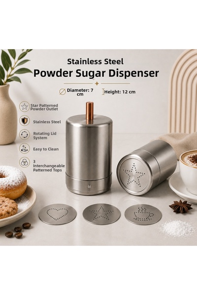 PALU GASTRO Stainless Steel Powdered Sugar Dispenser 7X12 cm Decorative Cocoa...