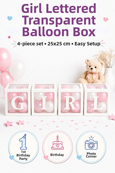 Organizasyon Pazarı Girl Written White Box Transparent Box Balloon Set Baby A...