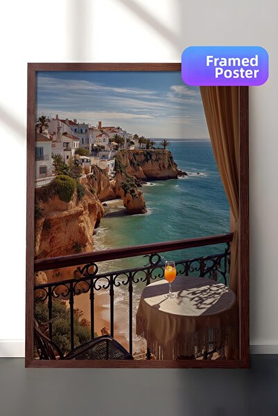 Postifull Sea Scenery Poster, Brown Framed Poster, Old Money Series, No:113229