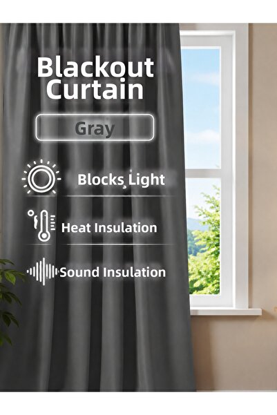 Yuka Gray Blackout Light-Proof Blackout Background Curtain, Battery-Free Sing...