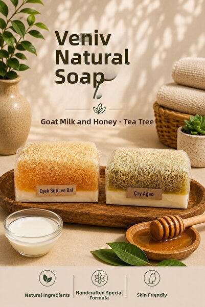 VENİV Tea Tree & Donkey Milk Honey Natural Fiber Soap Set – Handmade Special ...