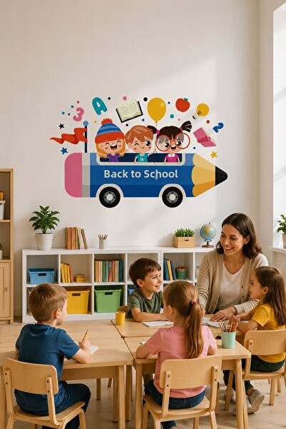 Sim Tasarım Back to School Children's Wall Sticker Pencil Car Classroom and K...