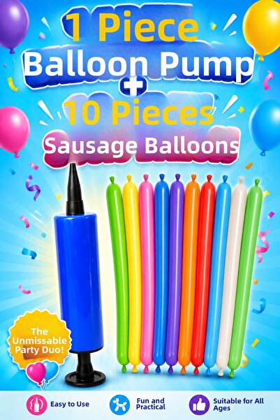 Balonsan Sausage Balloon Package / 1 Sausage Balloon Pump and 10 Mixed Color ...
