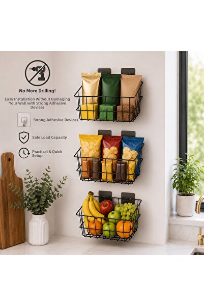 decorel Decorelax 21X21 cm Adhesive Wall Basket Set of 3 - Economical Home an...