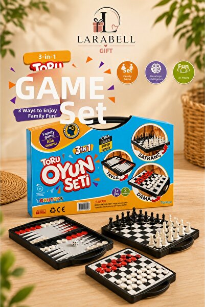 Larabell Hediyelik 3-in-1 Chess, Backgammon, Checkers Game Set with Portable ...