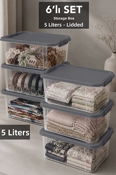 Meleni Home 6-Piece Item Storage Box - Organizer with Locking Lid Multi-Purpo...