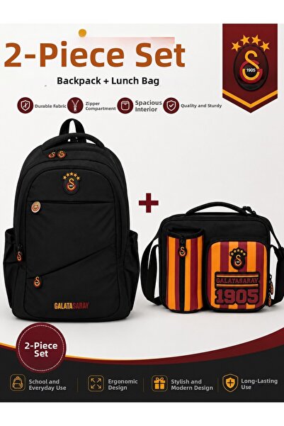 Galatasaray حقيبة ظهر سوداء مرخصة 26547 + حقيبة غداء 26927