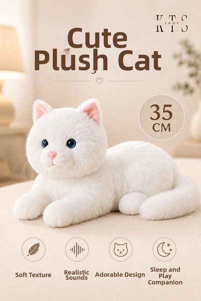KTS SHOP 35 cm Plush Cat with Sound That Meows Soft Toy Cat Sleeping and Play...