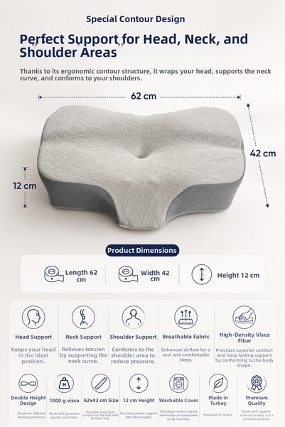 Dmc Premium Visco Pillow 62X42 cm Orthopedic Sleeping Pillow with Neck Support