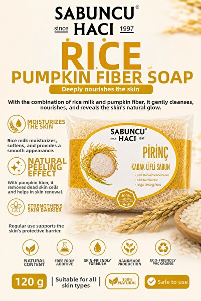 Sabuncu Hacı Natural Pumpkin Fiber Rice Extract Soap Handmade Exfoliating Eff...