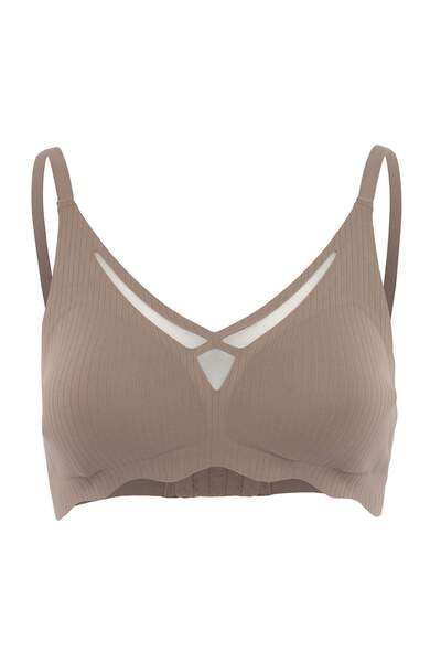 Trendyol Collection Mink Single Micro Striped Throw Cap Bralette Bra Thmss26S...