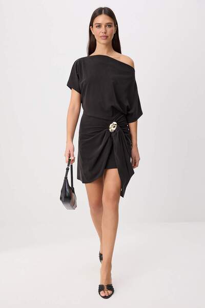 Trendyol Collection Black Premium Lyocell Content Bell Form Accessory Detaile...