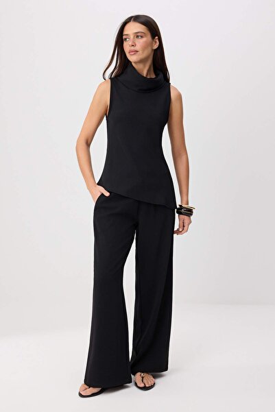 Trendyol Kollektion Schwarze, ärmellose Bluse mit Degaje-Kragen und weitem Be...