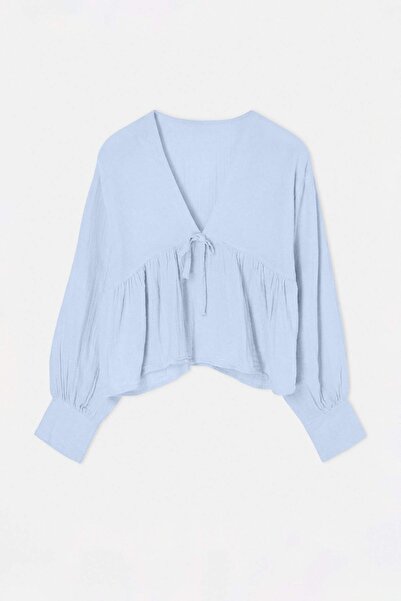 Drop by TrendyolMilla Plava bluza sa V-izrezom i suknjom Robadan TDRSS26BZ00083