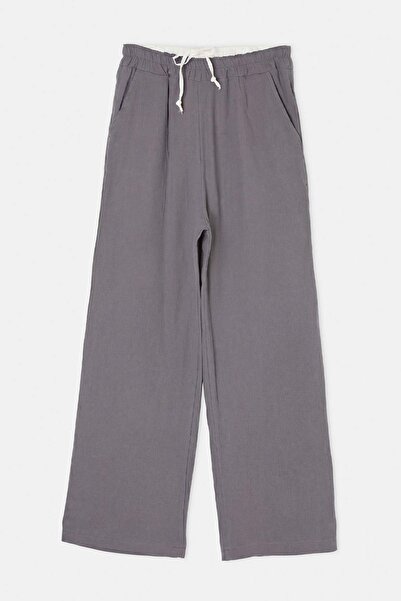 Drop by TrendyolMilla Sive mušlinske pantalone sa elastičnim strukom i podesi...