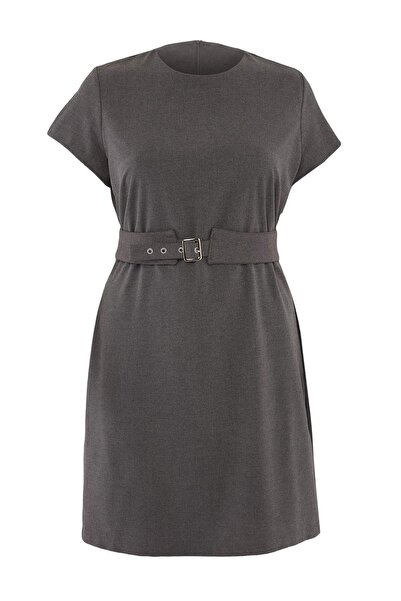 Trendyol Curve Anthracite Woven Plus Size Dress Tbbss26Ah00251