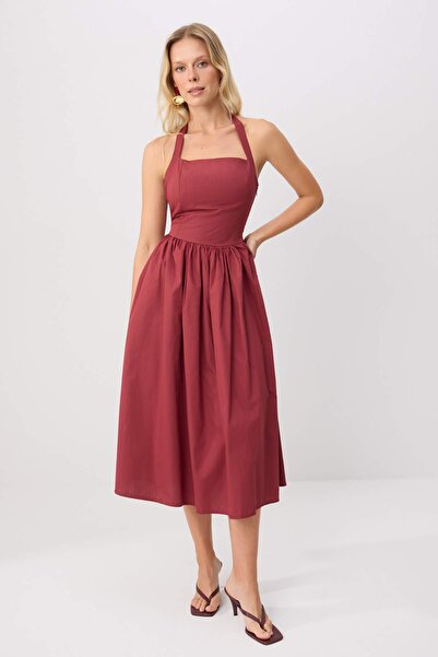 Trendyol Collection Rochie maxi țesută, uni, roșu vișiniu TWOSS25EL00881