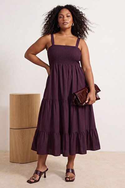 Trendyol Curve Rochie țesută burgundy mărime mare TBBSS26AH00033