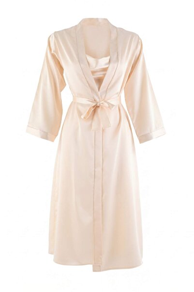 Trendyol Kollektion Ecru 2-teiliges Mitgift-Set, Satin-gewebter Morgenmantel ...
