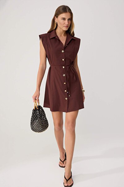 Trendyol Collection Rochie cămașă maro cu guler tip cămașă Rochie scurtă/mini...