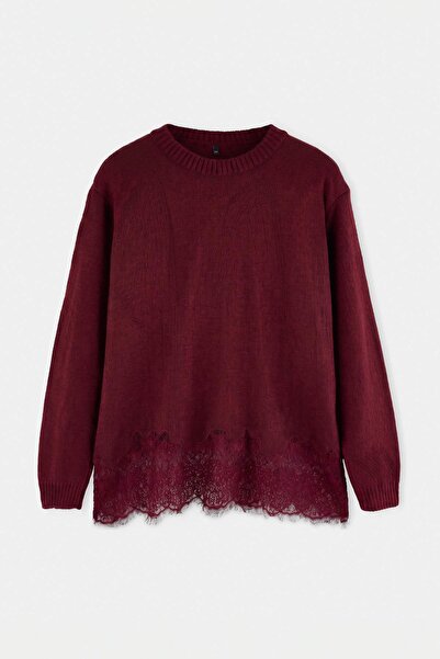 Trendyol Modest Plum Lace Detailed Crew Neck Knitwear Sweater Tctaw26Ak00019