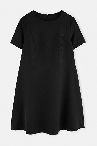 Trendyol Curve Rochie neagră țesută mărime mare TBBSS26AH00273