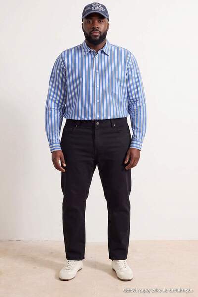 Trendyol Kollektion Große Größe, marineblaue, regulär geschnittene Hose aus f...