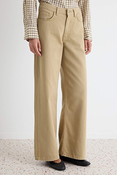 Trendyol Collection Tan 100% Cotton High Waist Wide Leg Jeans Twoaw27Je00059