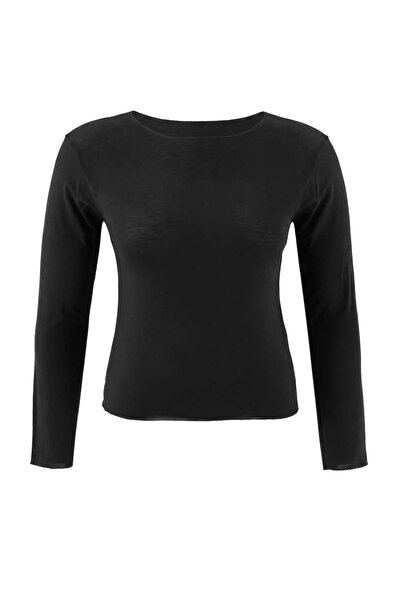 Trendyol Curve بلوزة محبوكة سوداء شفافة ومرنة وملائمة للجسم TBBAW27AF00023