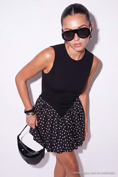 Drop by TrendyolMilla فستان أسود منقوش بنقاط البولكا دوت TDRSS26EL00131