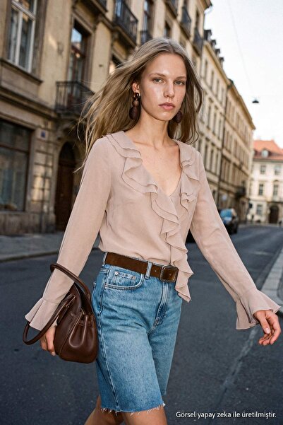 Trendyol Collection Beige Ruffle Detailed Woven Boho Blouse Twoss26Bz01082