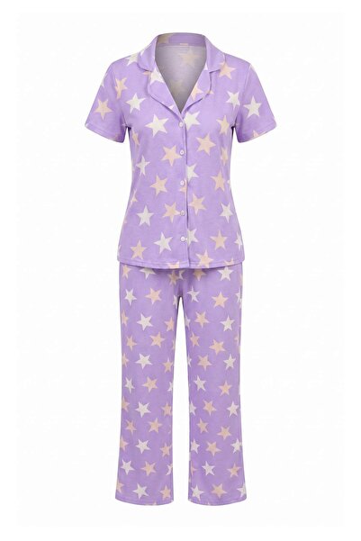 Trendyol Collection Lila 100% Cotton Starry Knitted Pajamas Set Thmaw27Pt00141